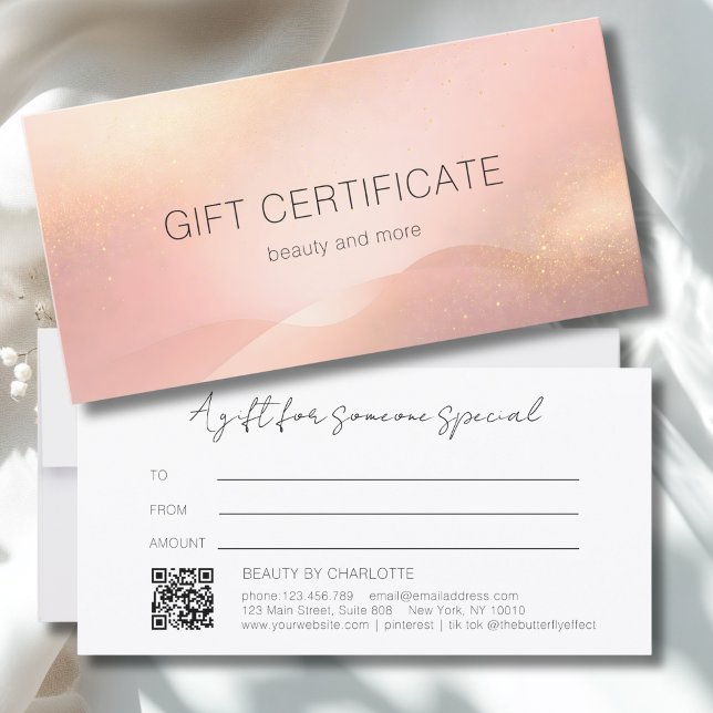 Certificado de Presente com Código QR Gradiente Br (Blush Gold Glow Gradient QR Code Gift Certificate)