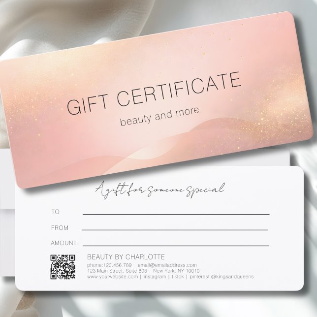 Certificado de Presente com Código QR Gradiente Br (Blush Gold Glow Gradient QR Code Gift Certificate)
