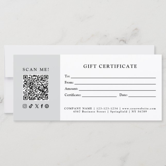 Certificado de Presente com Código QR para Negócio (Frente)