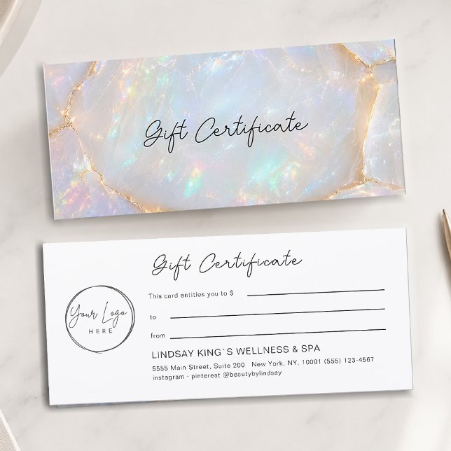Certificado de Presente com Logotipo Holográfico O (Luxury Opal Holographic Logo Gift Certificate)