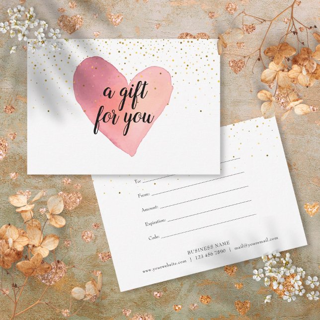 Certificado de Presente Corações em Aquarela com P (Watercolor Heart Gold Sprinkles Gift Certificate)