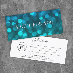 Certificado de Presente de Azul Aqua Bokeh Luz Pra