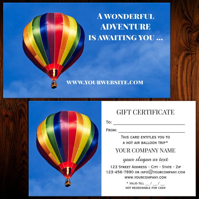 Certificado de Presente de Balão de Ar Quente Mode (A gift certificate or regular business card featuring a hot air balloon.)