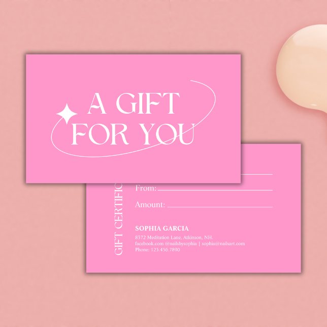 Certificado de Presente de Bar de Unha de Salão de (Modern Pink Beauty Salon Nail Bar Gift Certificate)