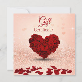 Certificado de presente de buquê de rosas em forma