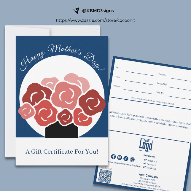 Certificado de Presente de Buquê do Dia das Mães n (Trendy Happy Mother's Day Bouquet Gift Certificate)
