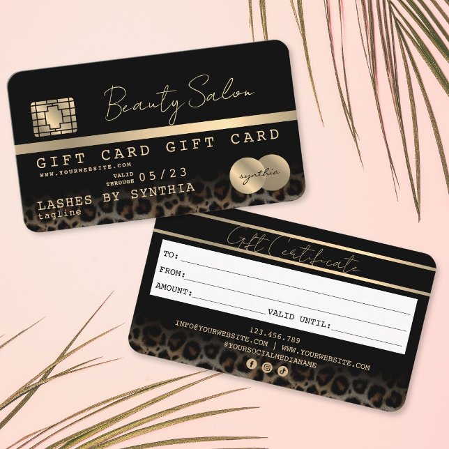 Certificado de Presente de Cartão de Crédito Moder (Modern Leopard Print Credit Card Gift Card Certificate)
