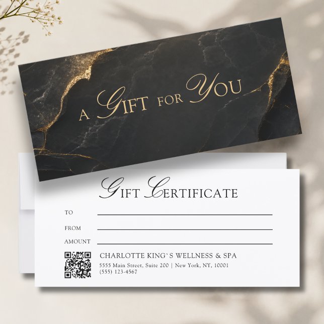 Certificado de Presente de Código QR de Mármore Pr (A Gift for You! Black Gold Marble QR Code)
