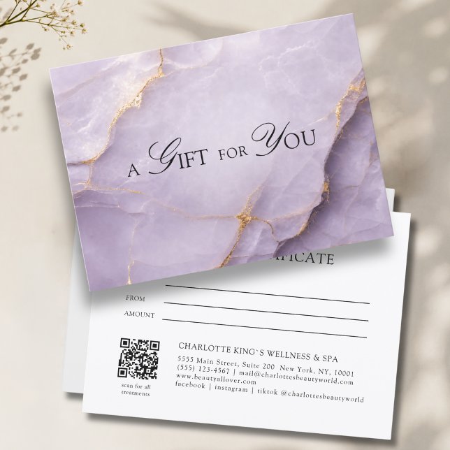 Certificado de Presente de Código QR de Mármore Vi (A Gift for You! Violet Gold Marble QR Code Gift Certificate)