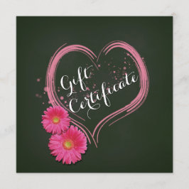 Certificado de Presente de Flores de Coração Rosa 