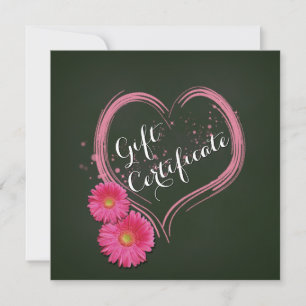 Certificado de Presente de Flores de Coração Rosa