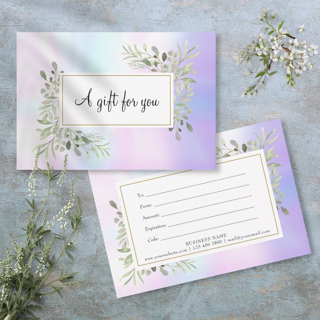 Certificado de Presente de Folhas de Primavera Hol (Elegant Holographic Spring Leaves Gift Certificate)