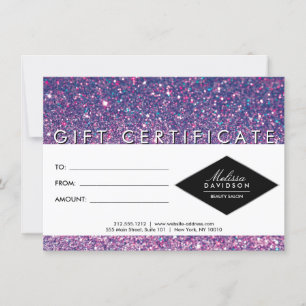 Certificado de Presente de Glitter Roxo e Salão de