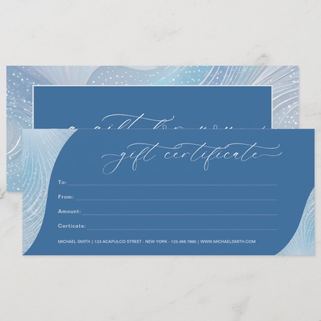 Certificado de Presente de Gradiente Azul Iridesce (Frente/Verso)