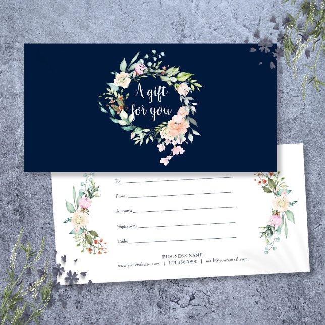Certificado de Presente de Guirlanda de Rosas Aqua (Roses Garland Watercolor Floral Gift Certificate)