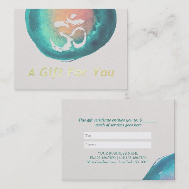 Certificado de Presente de Instrutor OM YOGA Water (Frente/Verso)