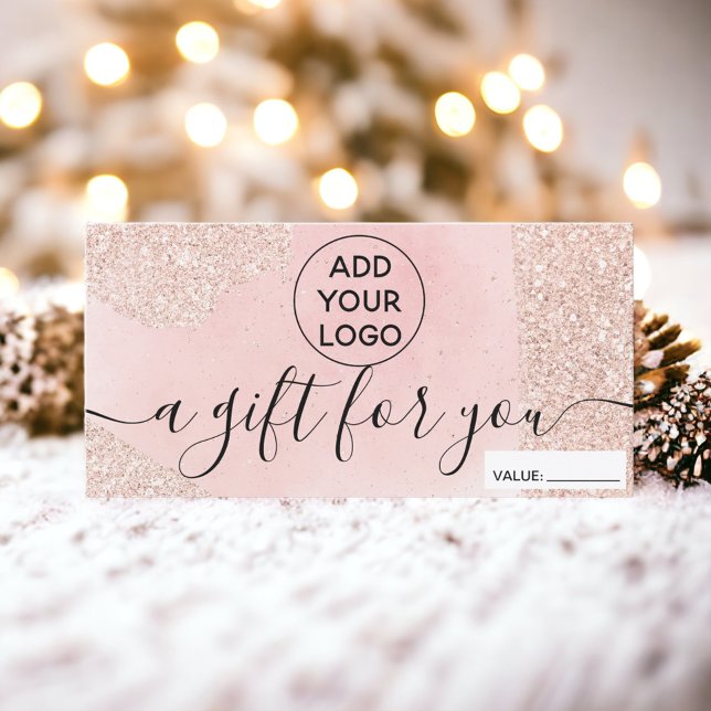 Certificado de presente de logotipo rosa com brilh (Rose gold glitter pink logo gift certificate)