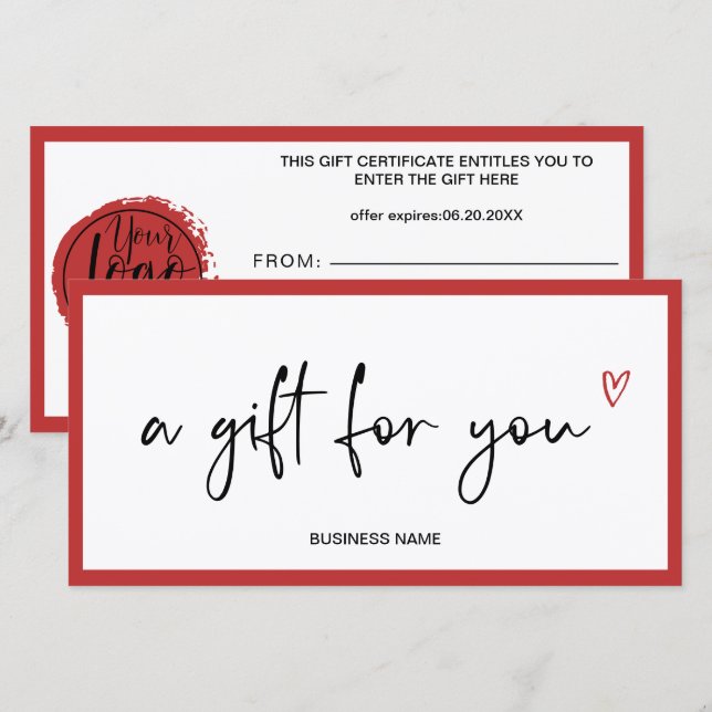Certificado de presente de logotipo vermelho moder (Frente/Verso)