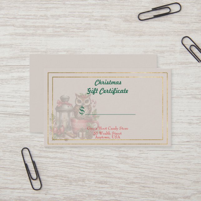 Certificado de Presente de Loja de Doces de Natal (Frente/Verso In Situ)
