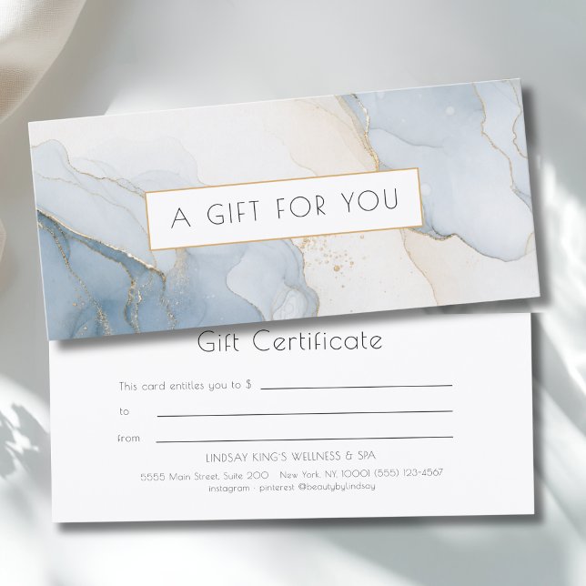 Certificado de Presente de Mármore Azul Bege Luxuo (Luxury Blue Beige Gold Marble Gift Certificate)