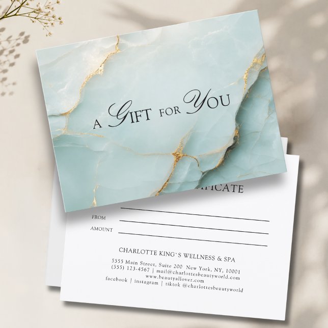 Certificado de Presente de Mármore Azul Elegante (A Gift for You! Blue Gold Marble Gift Certificate)