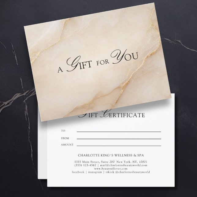 Certificado de Presente de Mármore Bege Elegante (A Gift for You! Beige Gold Marble Gift Certificate)