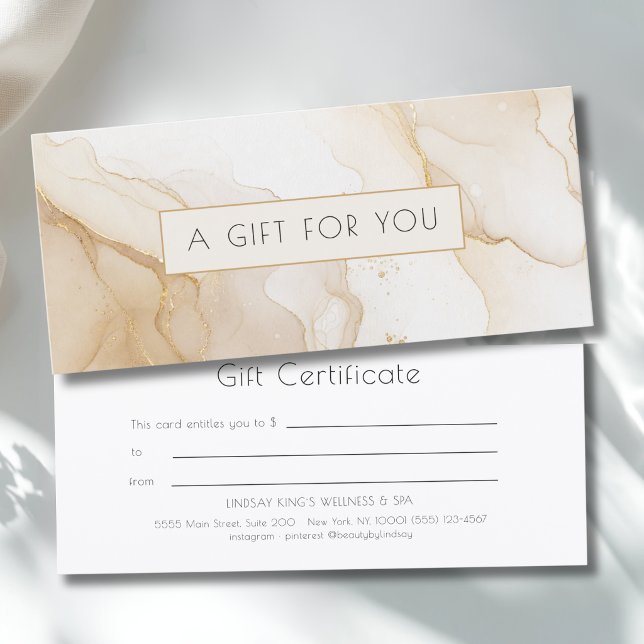 Certificado de Presente de Mármore Bege Luxo Doura (Luxury Beige Gold Marble Gift Certificate)