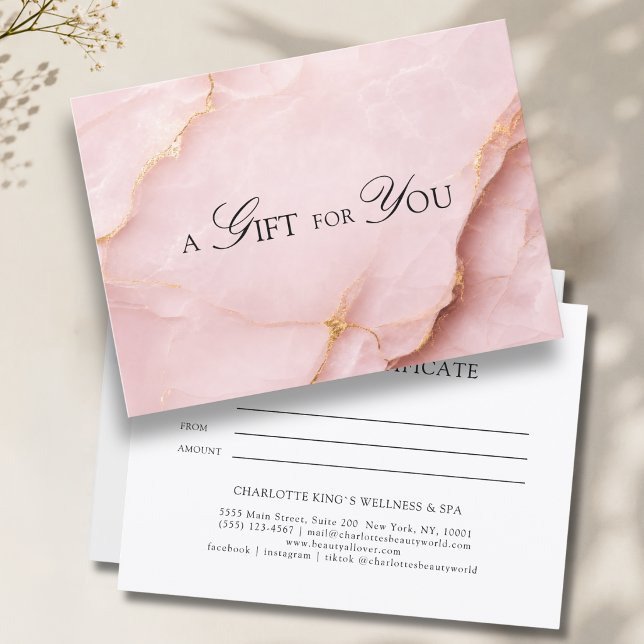 Certificado de Presente de Mármore Rosa Elegante (A Gift for You! Blush Pink Gold Marble Gift Certificate)