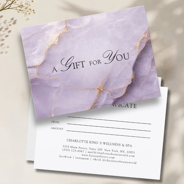 Certificado de Presente de Mármore Violeta Elegant (A Gift for You! Violet Gold Marble Gift Certificate)