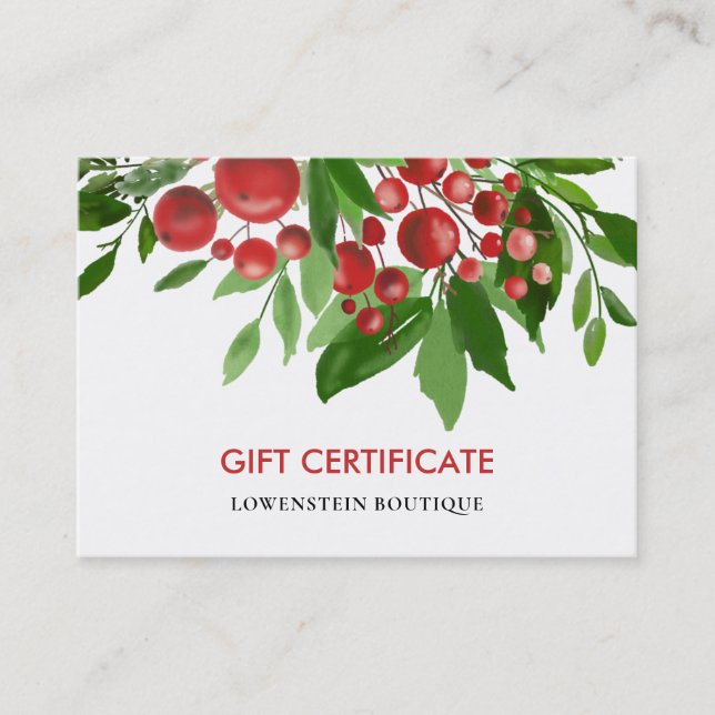 Certificado de Presente de Natal de Red Berry Holl (Frente)