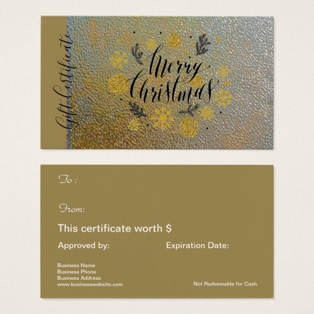 Certificado de presente de Natal Dourado (Frente & Verso)