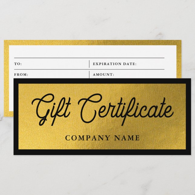 Certificado de Presente de Negócios Dourado Preto (Frente/Verso)