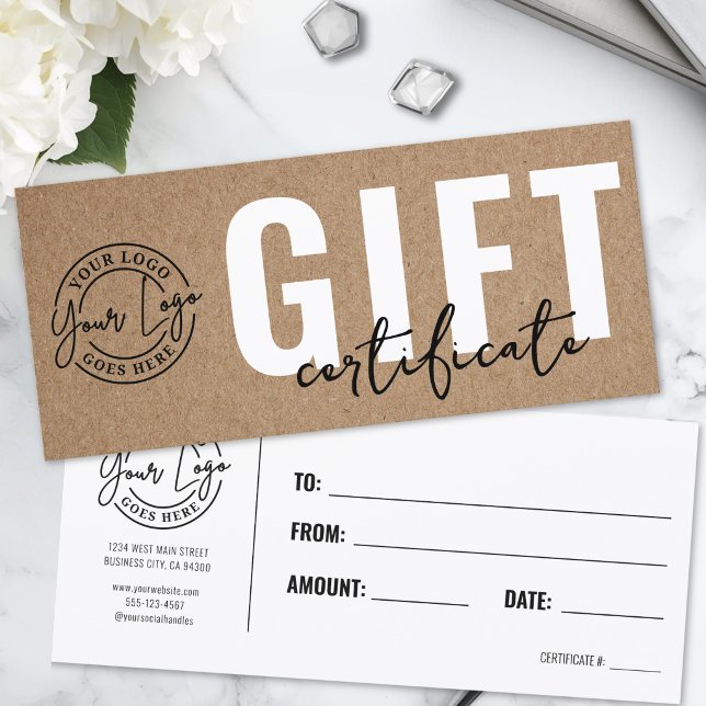 Certificado de Presente de Negócios em Papel Kraft (Logo Business Gift Certificate)