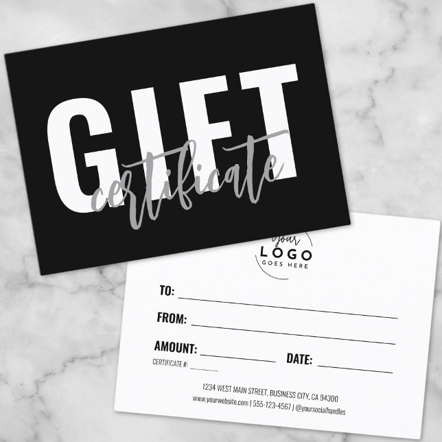 Certificado de Presente de Negócios em Preto e Bra (Logo Script Business Gift Certificate Voucher)