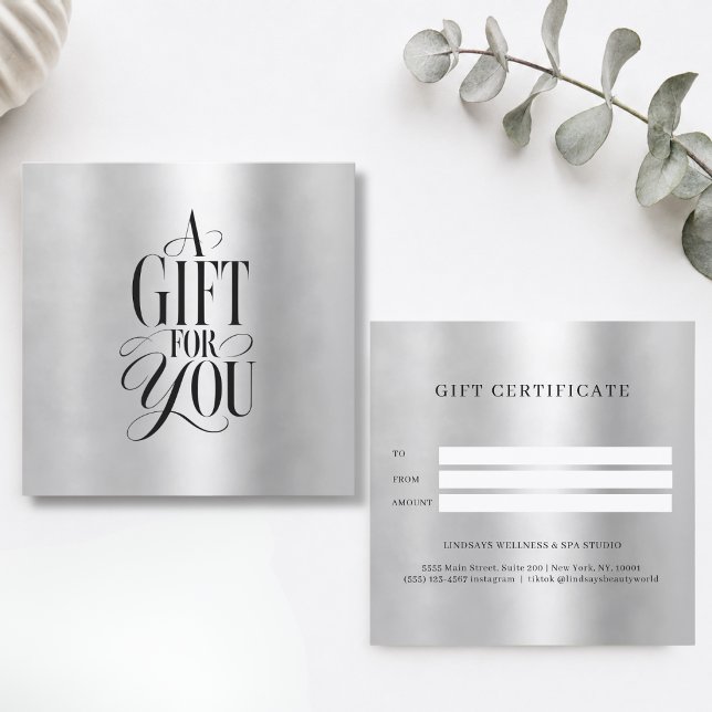 Certificado de Presente de Negócios Fonte Moderna (Modern Script Font Business Silver Gift Certificate)