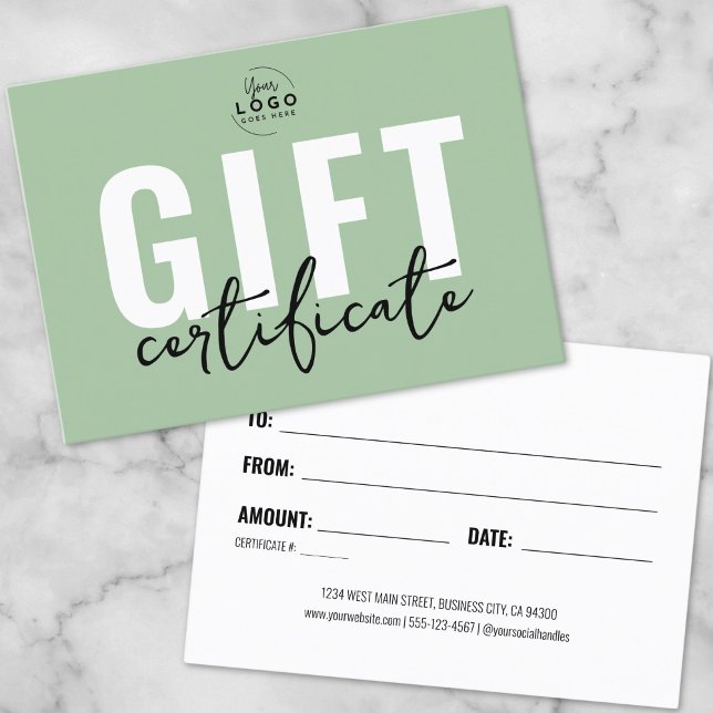 Certificado de Presente de Negócios Verde (Sage Green Business Gift Certificate)