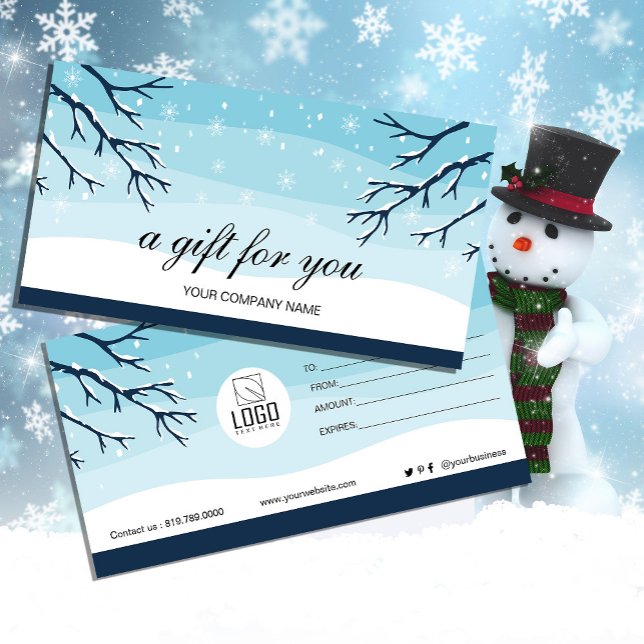 Certificado de Presente de Neve Moderna de inverno (Modern Winter Snow Gift Certificate #Restaurantgiftcertificategreek#newyear #christmas #coldstyle)