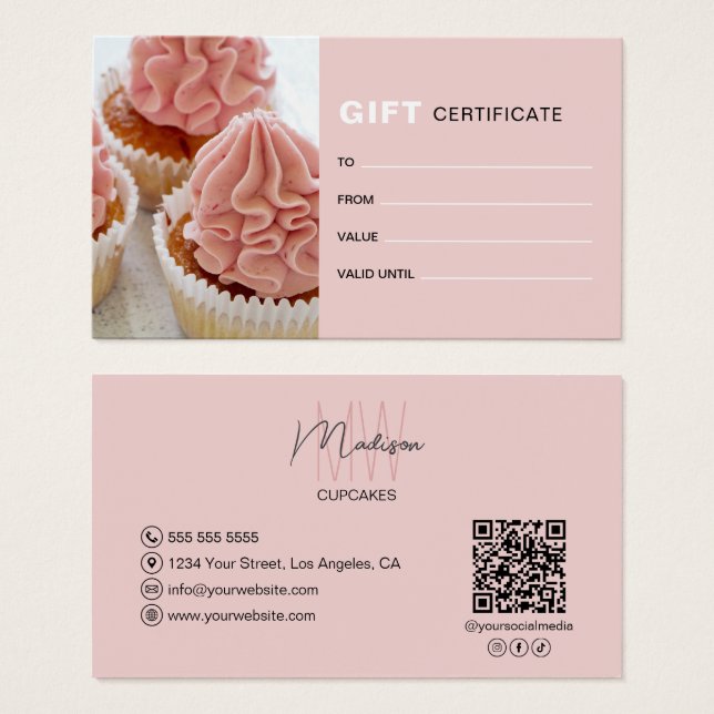 Certificado de Presente de Padaria QR de Foto Mono (Frente & Verso)