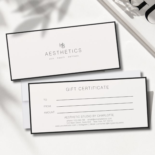 Certificado de Presente de Salão Bege Monograma Mi (Minimal Monogram Beige Salon Gift Certificate)