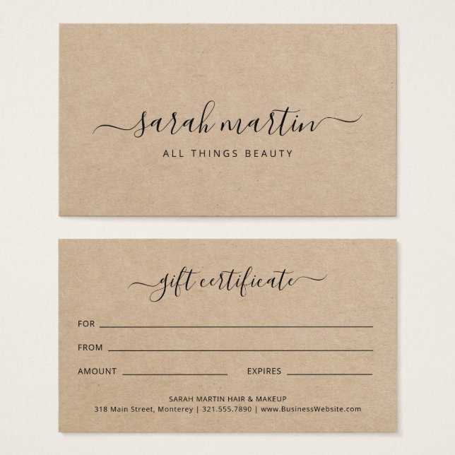 Certificado de Presente de Salão de Bela Marrom El (Frente & Verso)