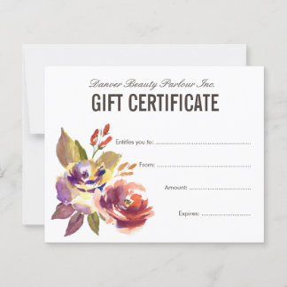 Certificado de Presente de Salão de Beleza Floral 