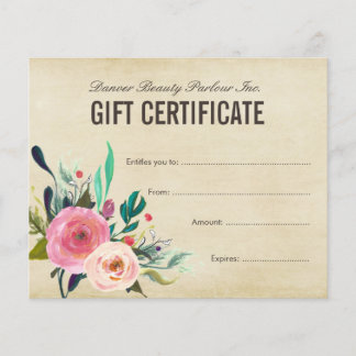 Certificado de Presente de Salão de Beleza Floral
