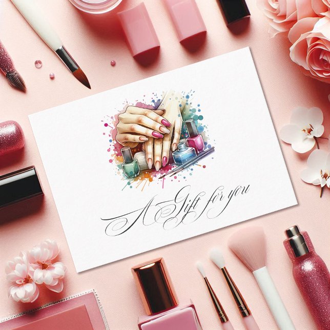 Certificado de Presente de Salão de Unhas em Aquar (Chic Watercolor Nail Salon Gift Certificate)