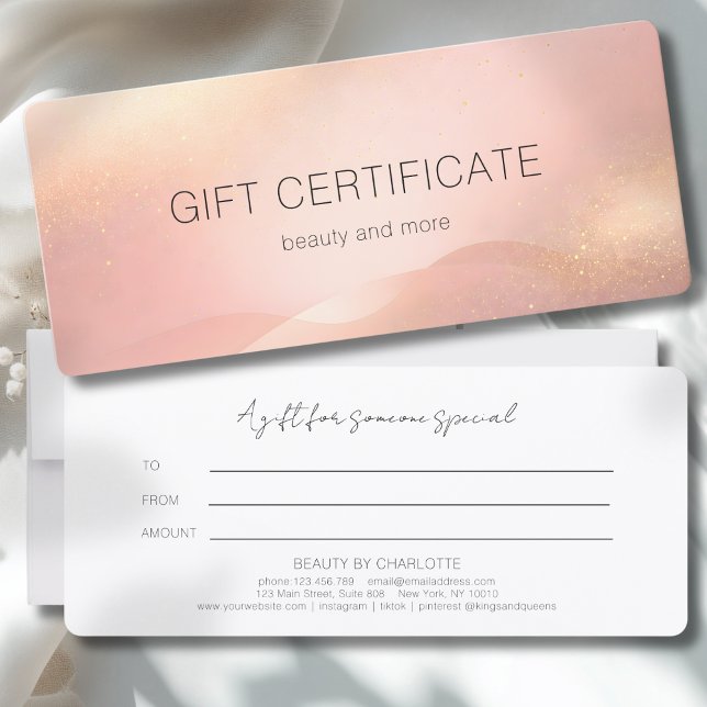 Certificado de Presente de Salão Gradiente Brilho  (Blush Gold Glow Gradient Salon Gift Certificate)