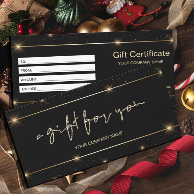 Certificado de Presente de Script Dourado Faux Mod (#zazzlemade #giftcertificat #hairdresser #cosmetologist#salongiftcertificate#reward #blackgold)