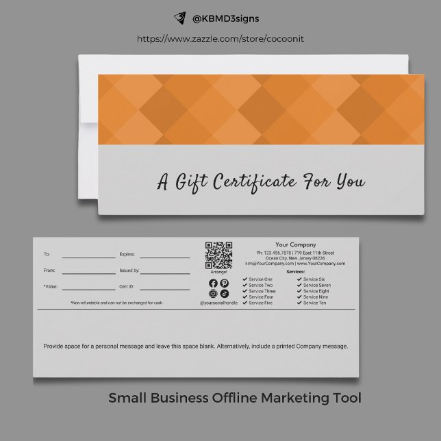 Certificado de Presente de Script Laranja Preto da (Trendy Gray Black Orange Script Gift Certificate, For Any Occasion)