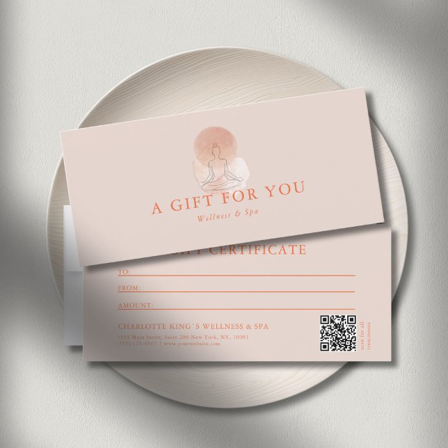 Certificado de Presente de Yoga Mulher Arte de Lin (Custom Minimal Line Art Woman Yoga Meditation QR Code Gift Certificate)