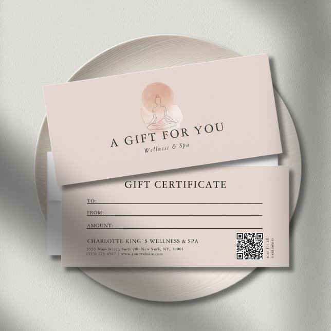Certificado de Presente de Yoga Mulher Arte Linear (Custom Minimal Line Art Woman Yoga Meditation QR Code Gift Certificate)