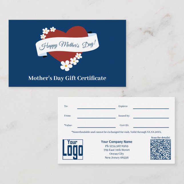 Certificado de Presente do Dia das Mães Red Heart  (Frente/Verso)
