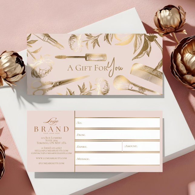 Certificado de Presente do Luxuoso Estúdio de Bele (Luxury Gold Beauty Studio Gift Certificate for You)